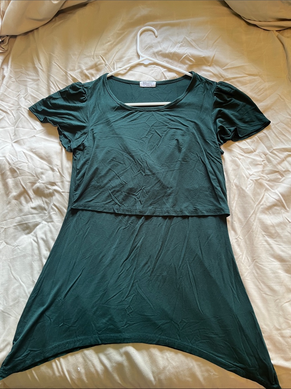 DDLUYY Forest Green S Nursing Layered Scoop Neck Tunic
